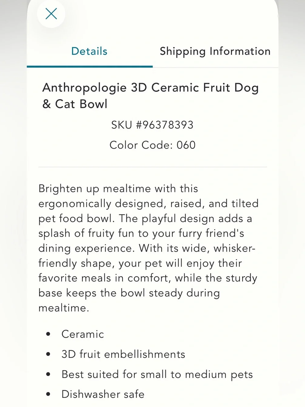Anthropologie Strawberry-Shaped Ceramic Pet Bowl